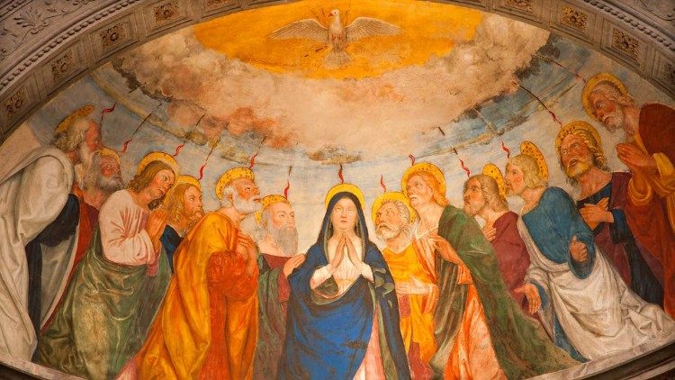 2019.06.07 Pentecoste, discesa dello Spirito Santo sugli apostoli e Madonna, lingue di fuoco, colomba