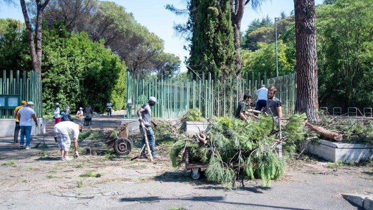 I volontari insieme agli operatori dell’AMA hanno anche provveduto alla potatura degli alberi