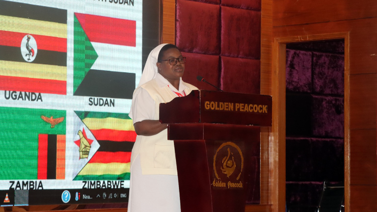 ACWECA President, Sr Rosalia Sakayombo, SHS, addressing the assembly in Malawi