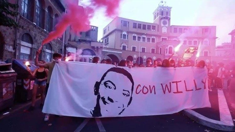 Una manifestazione a Colleferro, non lontano da Roma, dopo l'uccisione di Willy Duarte Monteiro