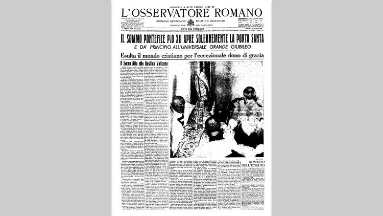 Titelseite des Osservatore Romano zur Eröffnung des Jubiläums im Jahr 1950.