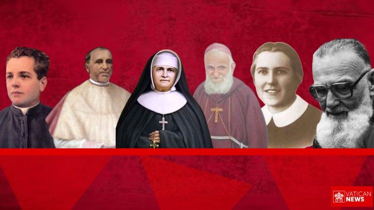 Le père Michal Rapacz, le père Sebastián Gili Vives , mère Marie-Léonie Paradis, Mgr Zohrabian, Maddalena Rosa Volpato et le capucin Gianfranco Maria Chili