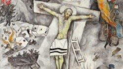 Detalj Den vita korsfästelsen av Marc Chagall