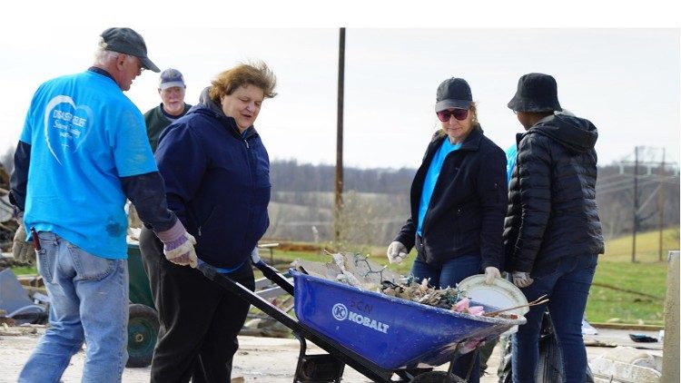 Sister Luke and the volunteers during a disaster relief operation