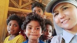 Sr. Minerva Caampued is seen with Agta children in Cagayan in this undated photo. The image is from Sr. Caampued's Facebook account.